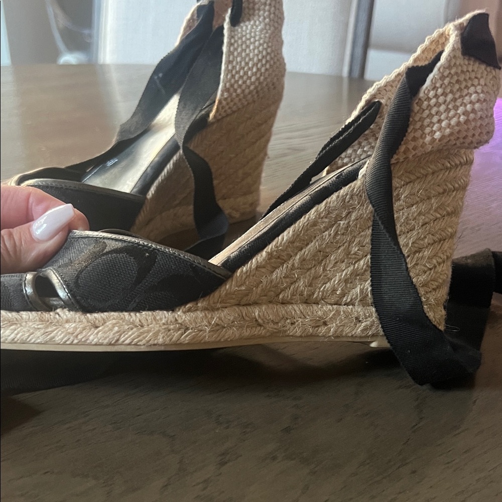 Coach Black and Tan Espadrille Wedges - Picture 2 of 4